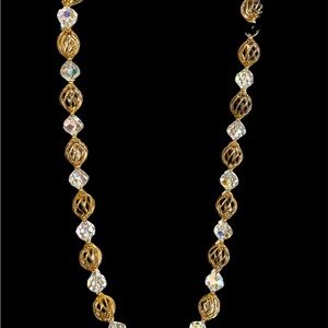 Vintage Crystal Gold Plated Beads Necklace Aurora Borealis Faceted Crystal Bead